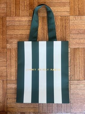 Jimmy Fairly Paris Green & White Striped Paper Shopping or Gift Bag Tote